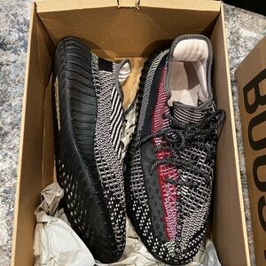 Adidas Yeezy Boost 350 V2 Black and Red Knit Sneakers